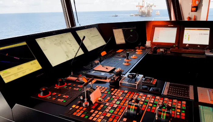 A view of a vessel bridge