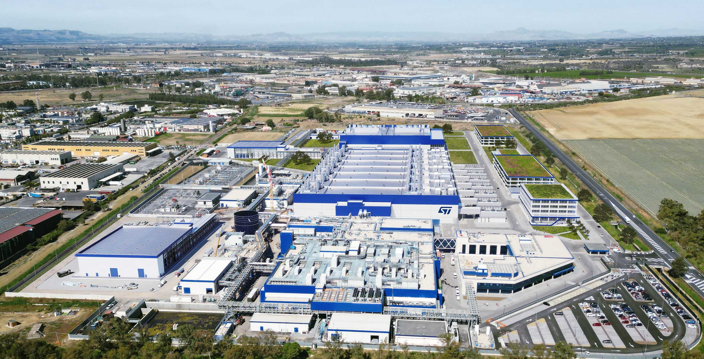 Aerial shot of Stmicroelectronics site in Catania